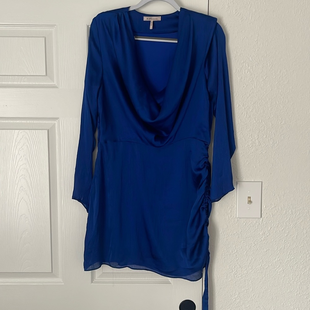 Blue BCBG Side Tie Cowlneck Dress